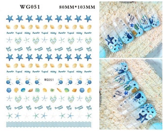 Stickers océan : coquillages, étoiles de mer, sirènes, nail art 3D