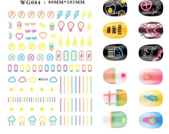 3D Neon Light Sign Nail Art Stickers: Self Adhesive Decals
