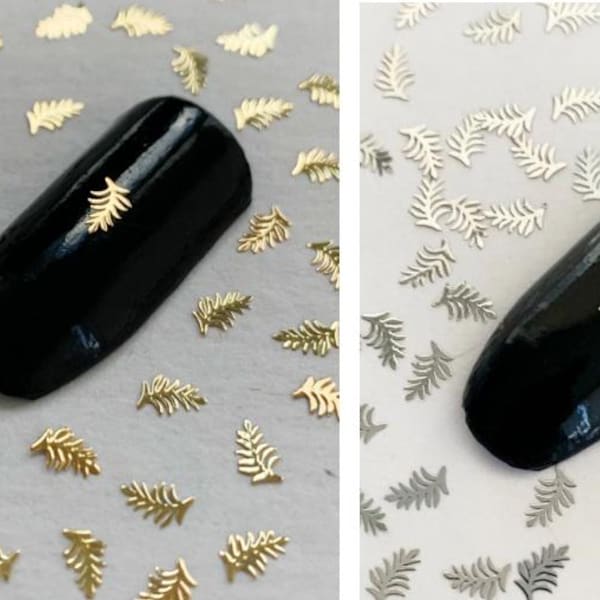 Gold/Silver Palm Leaf Nail Charms: Tropical Metal Decals