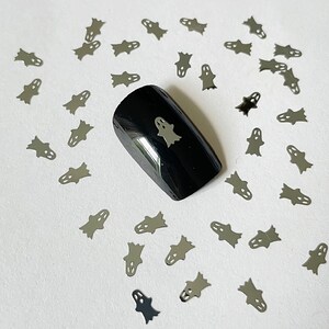 Silver Halloween Ghost Nail Decals: 3D Metallic Nail Art Charms