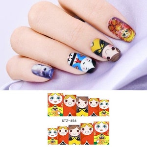 Red Nail Art, Water Decals, Nail Water Transfer, Nail Decorations Russian Doll Girls Nail Designs Transfer Stickers Nail Wraps (456)