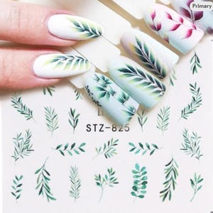 Green Leaf Nail Art Water Decals: Bamboo Nail Stickers