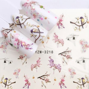 Nail Art Stickers Nail Water Decals Transfers Flowers Floral Oriental Japanese Vintage Birds Fern Diy Nail Art Decorations Stickers