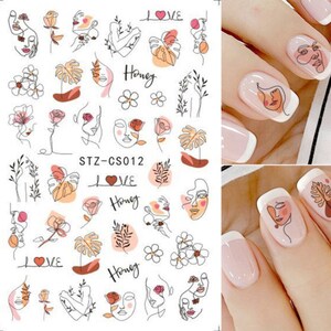 Bohemian Line Art Nail Decals: Abstract Face Self-Adhesive Stickers image 2