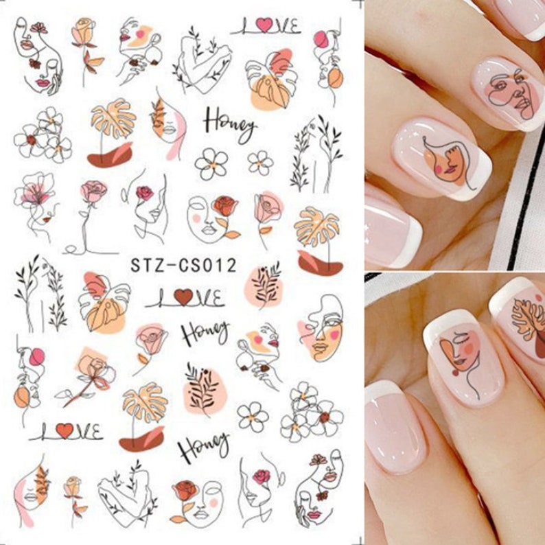 Bohemian Line Art Nail Decals: Abstract Face Self-Adhesive Stickers image 2
