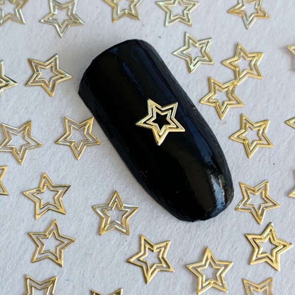 Gold Toned Metal Double Stars Nail Charm, Star Resin Supplies Resin add-on Nail Decals 10/20/50 Pieces Metal Slice DIY Manicure Tool (#4037)