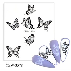 Butterfly Nail Art Water Decals: Black and White Spring Stickers