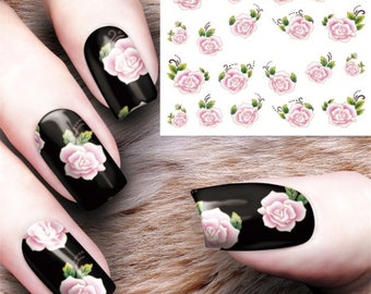 Nail Art Water Decals Stickers Transfers Spring Summer Pink Rose Roses Flowers Floral Diy Nail Art Decorations
