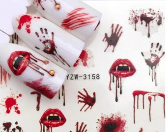 Halloween Nail Art Water Decals: Bloody Hands, Scars, Stitches
