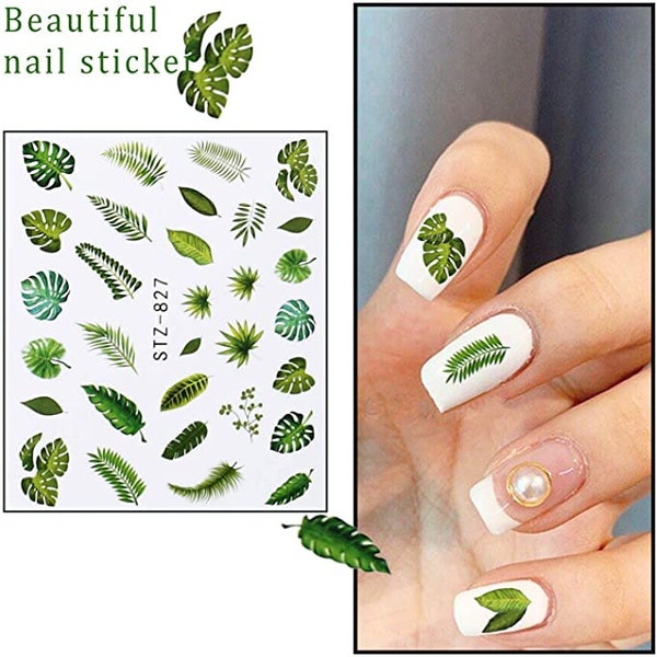 Nail Art Water Decals Stickers Spring Summer Leaf Leaves Floral Palm Trees Tropical Holidays Stickers Nail Designs Transfer (STZ 827)