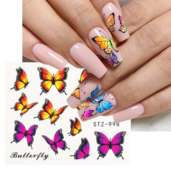 Short Acrylic Nails with Butterflies