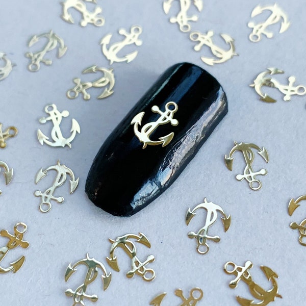 Gold Toned Metal Anchor Steeling Nail Charm, Resin Supplies, Resin add-on, Nail Decals 10/20/50 Pieces Metal Slice DIY Manicure Tool (#4025)