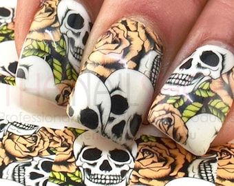 Halloween Nail Art Decals: Gothic Skulls, Roses, Spiderwebs