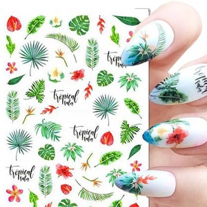 Adesivos de unha com folhas de palmeira tropical: adesivos de unha autoadesivos faça você mesmo