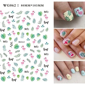 Adesivos de unha com folha de palmeira e flamingo: adesivos de unha faça você mesmo