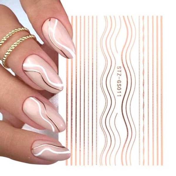 Rose Gold Silver Gold 3D Metal Line Self-Adhesive Nail Art Stickers Decals Curve Stripe Lines DIY Letter Nail Decoration #011