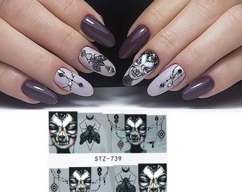 6 Sheets Gothic Nail Art Stickers Decal 3D Goth Horror Nail Art Supplies  Wind Skull Cross Stars Goth Face Abstract Nail Decals Designer  Self-Adhesive Nail Stickers for Acrylic Nail Art Decoration 