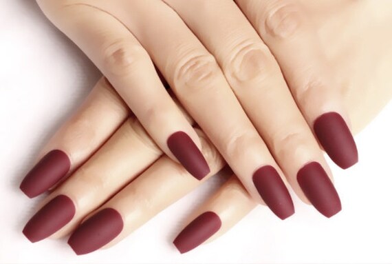 Short Coffin Matte Burgundy Press On Nails For Women 10pcs Etsy New Zealand