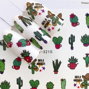 Adesivos de Nail Art com Folhas Verdes e Suculentas: Adesivos de Transferência de Água