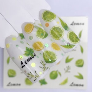 Decalcomanie ad acqua per nail art al limone e lime: adesivi fai da te per la primavera e l&#39;estate