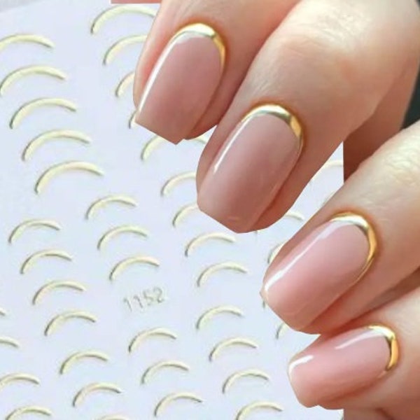 Gold French Smile Line Half Moon Nail Art Stickers Self-Adhesive Curve Stripe DIY Nail Decals #1152G