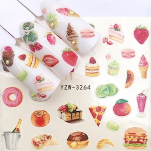 Nail Art Water Decals Stickers Transfers Summer Fruit Ice Cream Donut Cupcake Candy Sundae Lollipop Leaf Art Nail Wraps