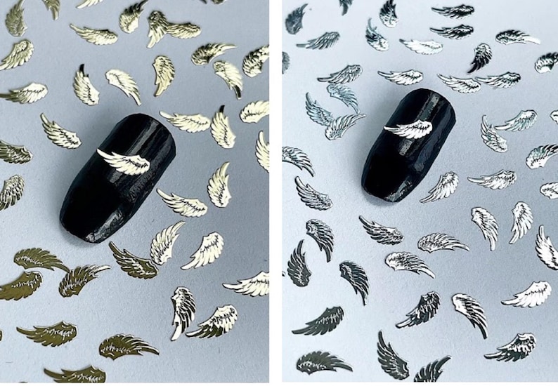 Gold/Silver Metal Angel Wings: 3D Nail Charms, DIY Manicure (10/20/50 Pcs image 1
