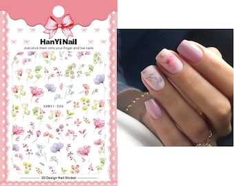 Watercolor Floral Nail Art Stickers: Spring Summer Self-Adhesive Decals