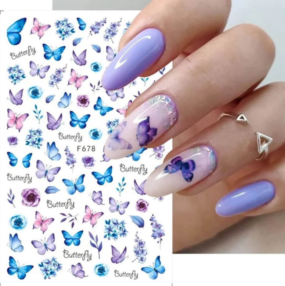 Pink Blue Butterfly Flower Nail Sticker Selfadhesive 3D Nail Art