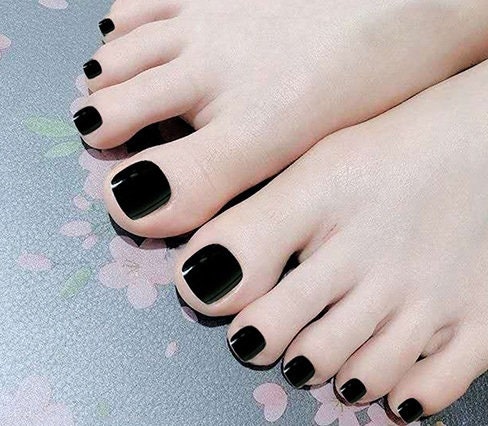 Black Fake Toe Nail Press on Toenails Tips for Women 24pcs - Etsy