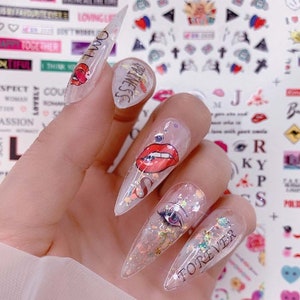 Transferências de decalques de água para arte em unhas, palavras de amor do dia dos namorados, adesivos para arte em unhas, envoltórios de unhas #2029-2040