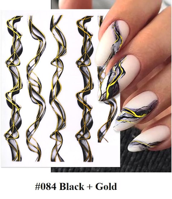 Black Gold Abstract Marble Nails