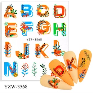 Arte do prego decalques de água transferência de unhas letras florais palavras símbolos flores projetos de unhas transferência envoltórios de unhas (3568)