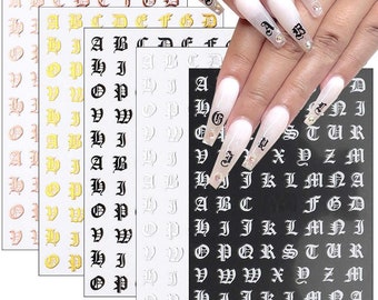 Old English Font Nail Art Stickers: 3D Self-Adhesive Decals