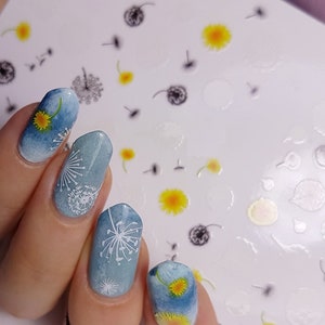 Black White Dandelion Flowers 3D Nail Art Decals Self-Adhesive Stickers Watercolor Flowers Design Flower Sticker DIY Nail Art Decal #169