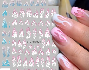 Flame Nail Art Stickers: Pink & Blue Fire Decals