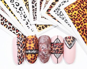 Nail Art Acqua Decalcomanie Adesivi Trasferimenti Stampa leopardata Macchie di stampa animale Adesivi tigre leone Disegni per unghie Adesivo di trasferimento Involucri per unghie