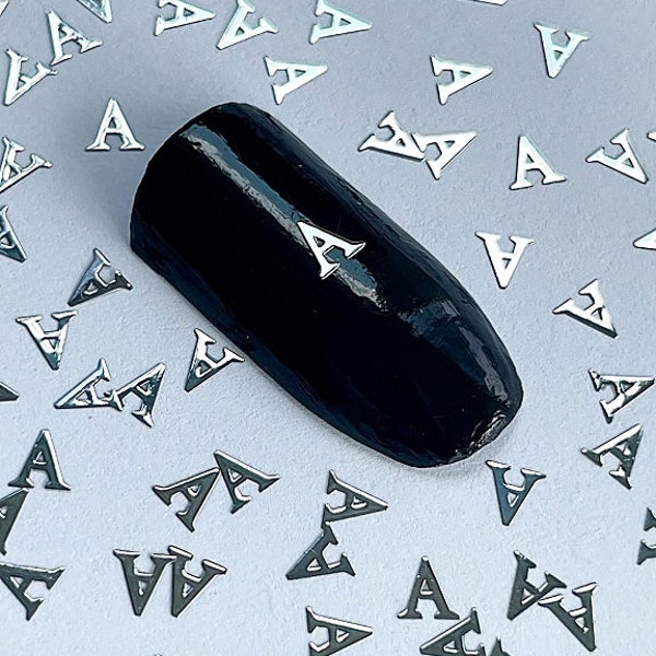 Silver Alphabet Letter A-Z Nail Decals 10/20/50 Pieces, Letter Nail Glitter, Letters Nail Art Charms Slice DIY Manicure Tool