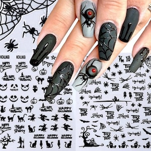 Halloween Skull Pumpkin Spider Bets Black Gold Nail Sticker Self-Adhesive 3D Nail Art Stickers