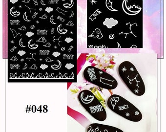 Adesivo per unghie Costellazioni bianche Luna e Nuvola Adesivi autoadesivi per nail art 3D #048