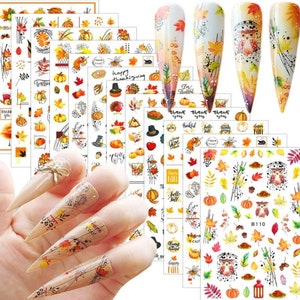 Autumn Leaves Thanksgiving Maple Leaf Pumpkin Turkey Nail Art Stickers Self-Adhesive 3D Nail Art Stickers #099-110
