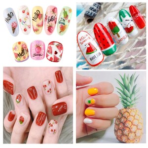 Watermelon Nail Art Stickers Decals 3D Self Adhesive | Tropical Fruits Nail Decals | Pineapples Banana Strawberry Cherry Summer DIY Nail Art