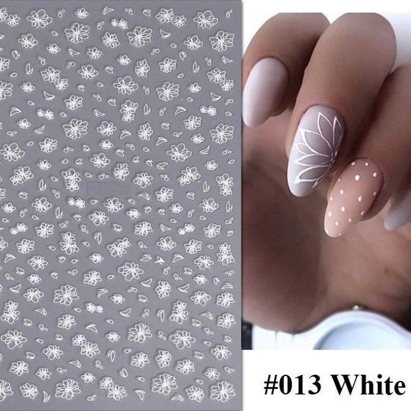 Nail Art Decals Self-Adhesive Stickers White Flowers Leaf Spring Summer Nature DIY Nail Art Decal #013