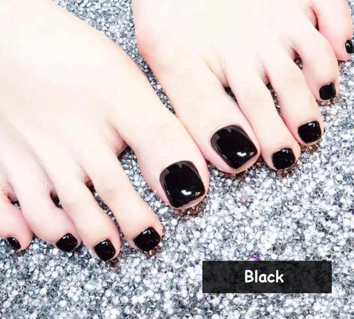 Black Fake Toe Nail Press on Toenails Tips for Women 24pcs Etsy