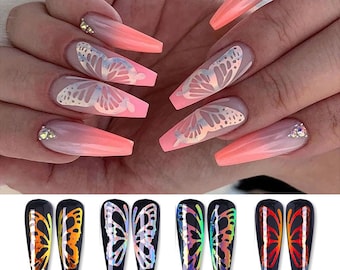 16Pcs Nail Art Stickers Butterfly Laser Effect Holographic Decals Tips Decor