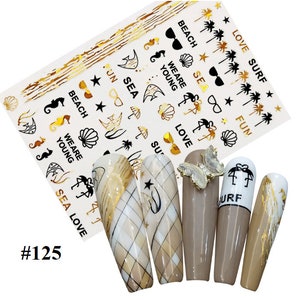 Gold Leaf Vacation Nail Art Stickers: Seashell, Palm Tree, Floral