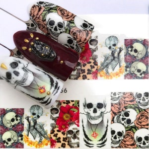 Nail Art Water Decals Transfers Nail Wraps Halloween Gothic Skull Black Cat Diy Nail Art Decorations (3156-3644)