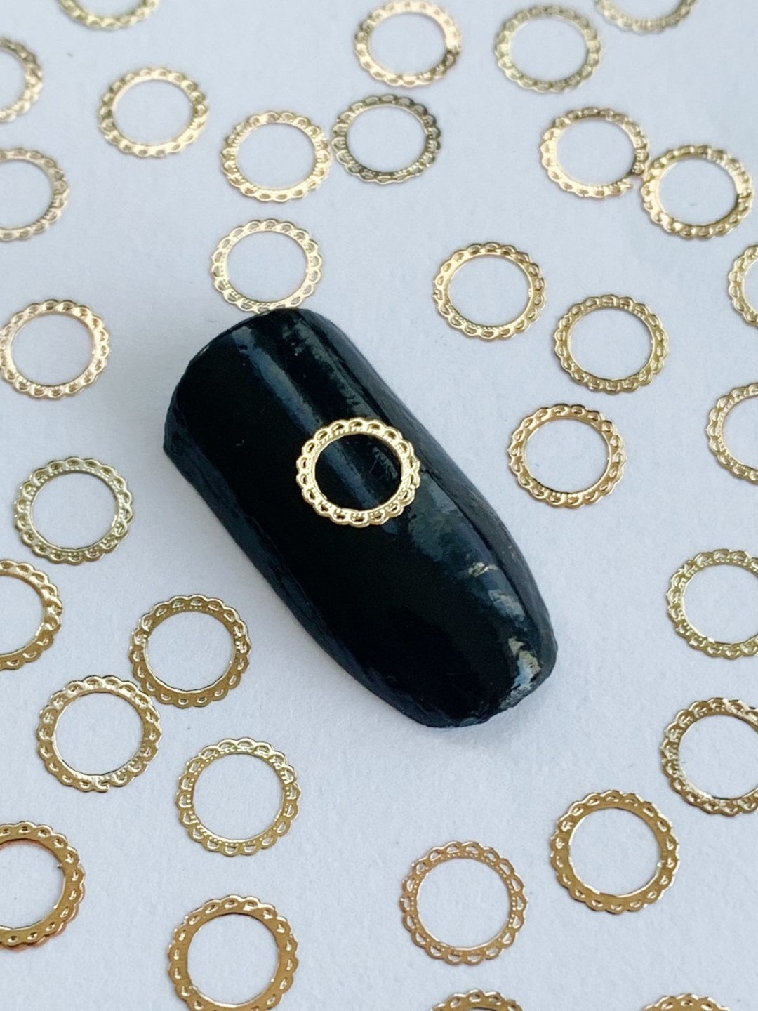 Gold Metal Floral Frames Nail Decals, Frame Nail Art Charms, Resin