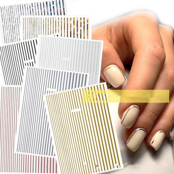 20 Pcs Glitter Gold Silver Nail Art Striping Tape Line Shiny Matte Nail Art  Decoration Strips Self Adhesive Decals Strips DIY Nail 3D Tips Manicure