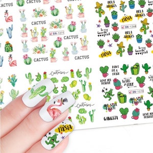 Nail Art Decals Transfers Water Transfer Stickers Floral Tattoos Stickers Summer Flamingo Holidays Flamingos Palm Tree Leaves Cactus Floral